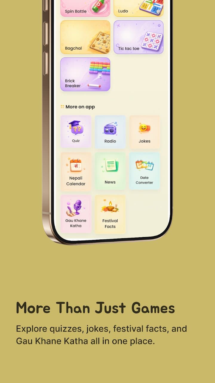Menu showing quiz, radio, calendar and other extras