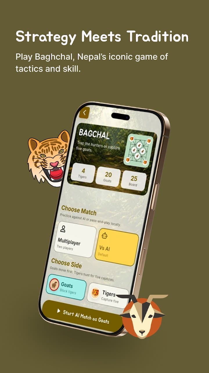 Bagchal tigers and goats board game screen