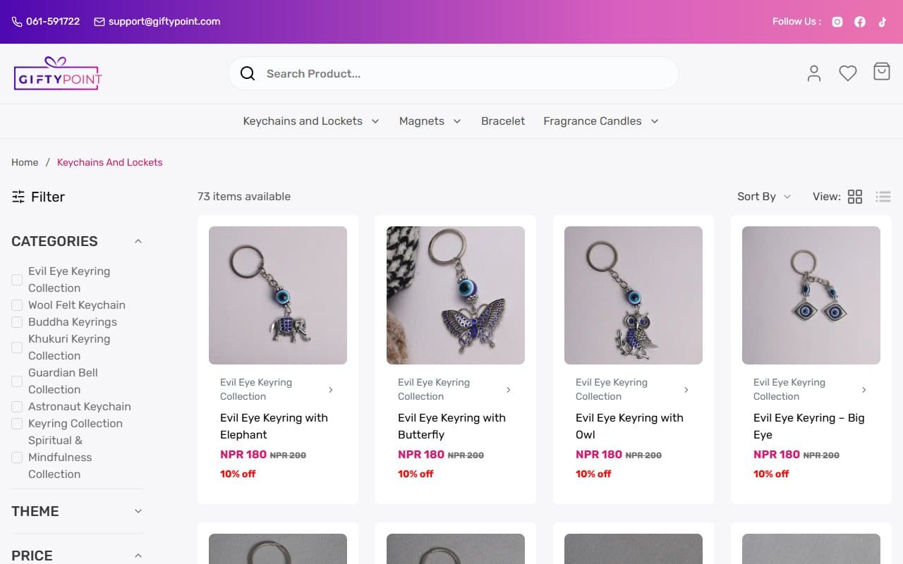 Keychain category page on Giftypoint with filters and product grid