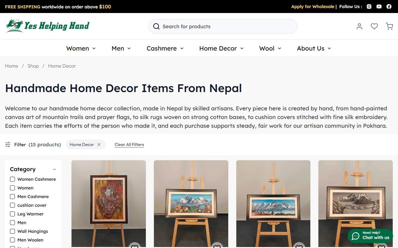 Home decor category on the Yes Helping Hand store
